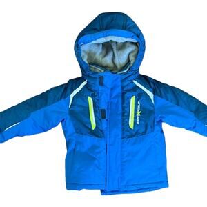 NWT $70 Baby Boys Bright Blue Warm Lined Winter Hooded Jacket Size 12 Months